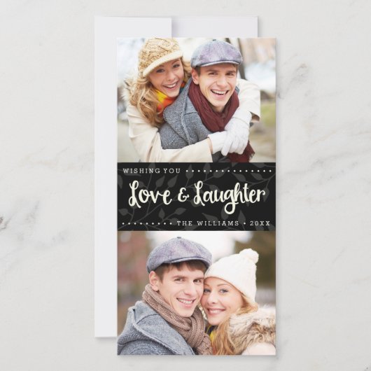Liefde en gelach Vertical Holiday Photo Card Feestdagenkaart (Voorkant)