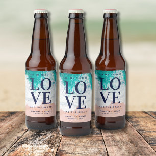 Liefde en het Beach Coastal Wedding Bier Etiket