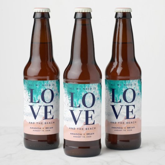 Liefde en het Beach Coastal Wedding Bier Etiket (Flessen)