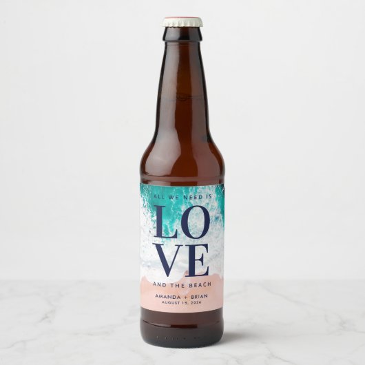 Liefde en het Beach Coastal Wedding Bier Etiket (Voorkant)