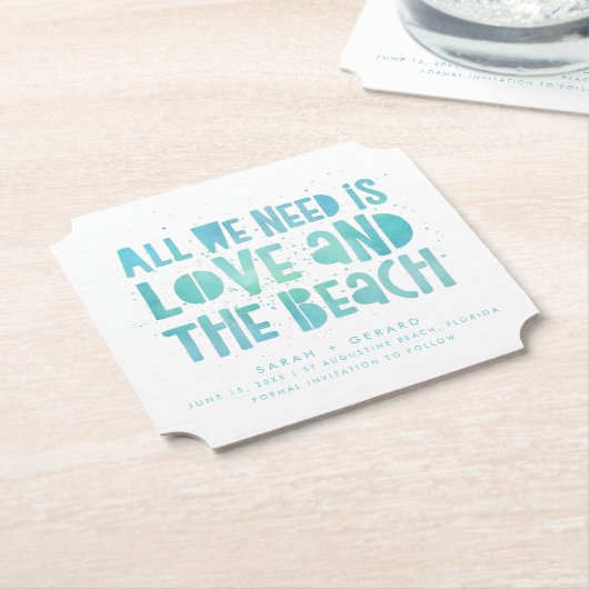 Liefde en het strand Bruiloft Save the Date Kartonnen Onderzetters (Gekanteld)