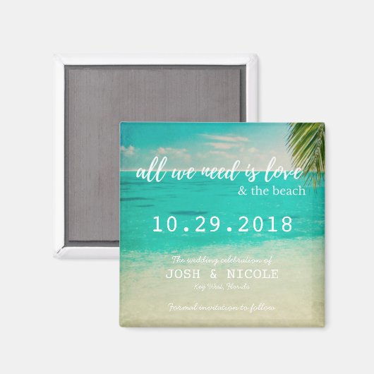 Liefde en het strand bruiloft Save the Date Magnet Magneet (Voorkant / Achterkant)