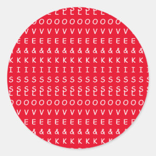 liefde en kussen, leuk rood wit tekstontwerp ronde sticker