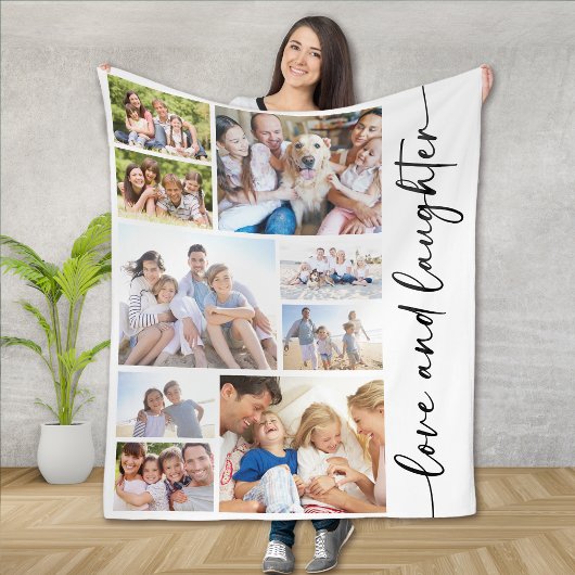 Liefde en Lachen Script Multi Photo Collage Fleece Deken
