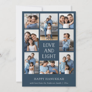 Liefde en licht   Blue Multi Photo Family Hanukkah Feestdagenkaart