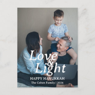 Liefde en licht   Hanukkah familie Een foto Feestdagenkaart