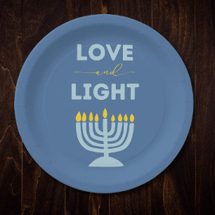 "Liefde en Licht" Joodse Menorah Blauwe Chanoeka Papieren Bordje
