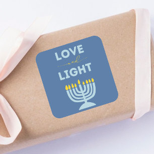 "Liefde en Licht" Joodse Menorah Blauwe Chanoeka Vierkante Sticker