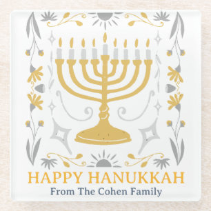 Liefde en Licht Simpel Gelukkig Hanukkah gezin Glazen Onderzetter