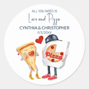 Liefde en Pizza Grappig Huwelijk Ronde Sticker