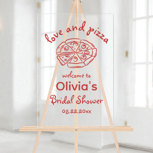 Liefde en Pizza Whimsical Bruidsborrel Acryl Bord