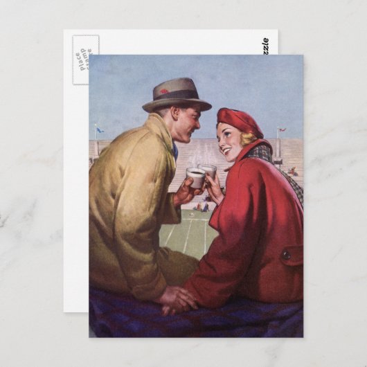 liefde en Romance, een paar bij Football Game Briefkaart (Voorkant / Achterkant)