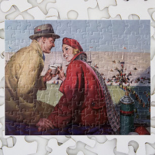 liefde en Romance, een paar bij Football Game Legpuzzel