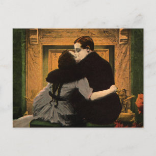  liefde en Romance, Romantic Fireplace Kiss Briefkaart
