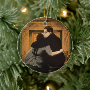  liefde en Romance, Romantic Fireplace Kiss Keramisch Ornament