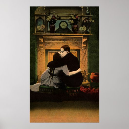 liefde en Romance, Romantic Fireplace Kiss Poster (Voorkant)