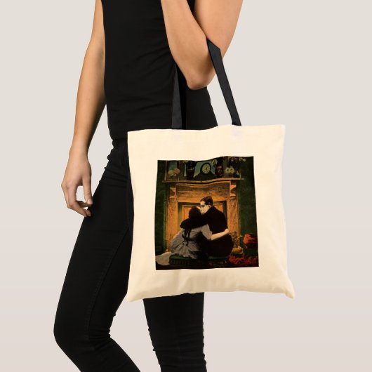 liefde en Romance, Romantic Fireplace Kiss Tote Bag (Voorkant (product))