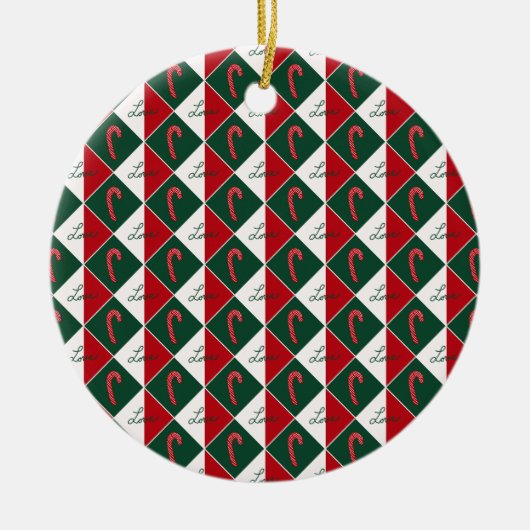 Liefde en snoep Canes Keramisch Ornament (Voorkant)