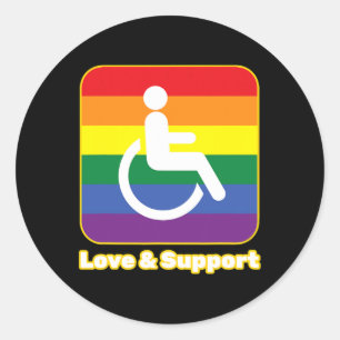 Liefde en steun regenboog persoon met een handicap ronde sticker