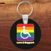 Liefde en steun regenboog persoon met een handicap sleutelhanger (Achterkant)