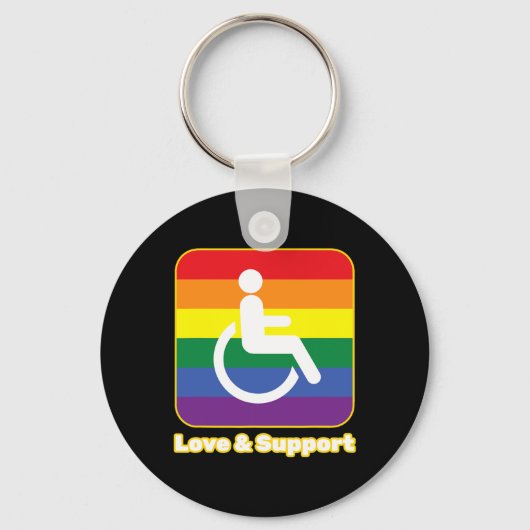 Liefde en steun regenboog persoon met een handicap sleutelhanger (Achterkant)