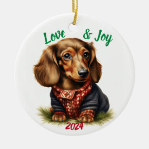 Liefde en vreugde teckel: Waterverf Keramisch Ornament