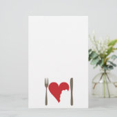 Liefde eten, liefdeshart briefpapier (Staand voorkant)