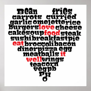 Liefde eten, liefdeshart poster
