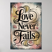 Liefde faalt nooit  Christelijke muurkunst print (Voorkant)