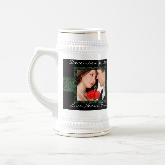 Liefde faalt nooit Foto Bruiloft Stein Bierpul (Links)