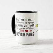 Liefde faalt nooit kardinaal 15 oz. Mok (Voorkant links)