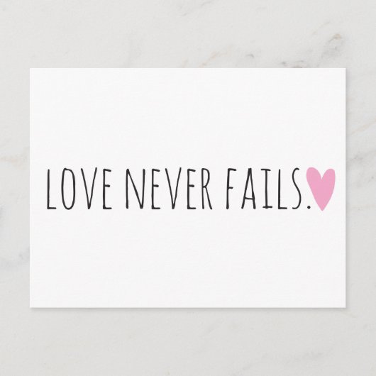 Liefde faalt nooit met hart briefkaart (Voorkant)
