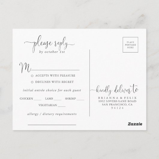 Liefde Fancy Script Menu Keuze RSVP Briefkaart (Achterkant)