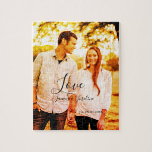 Liefde foto toevoegen naam set. Datum jaar bruilof Legpuzzel