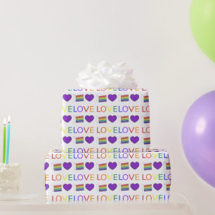 LIEFDE Gay Pride Rainbow Cake Paarse Hart LGBTQ Cadeaupapier