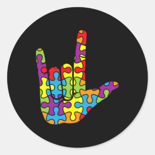 Liefde Gebarentaal Autistische Puzzel Autisme Awar Ronde Sticker