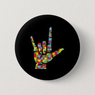 Liefde Gebarentaal Hand Autisme Bewustzijnspuzzel Ronde Button 5,7 Cm