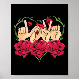 Liefde Gebarentaal Roos Hart Asl Bewustzijn Dove P Poster