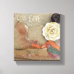 Liefde, geef, Hoop, Wens, Deel Art Quote Canvas Afdruk