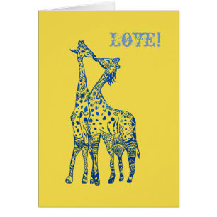 Liefde Geel Blauw giraffen Briefkaart