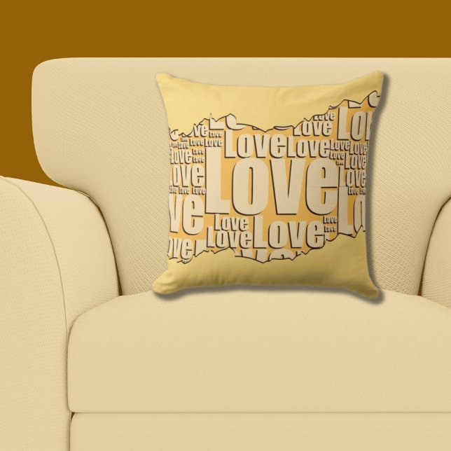Liefde geel typografie patroon kussen (Love Yellow Typography Pattern Throw Pillow)