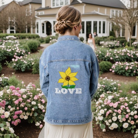 Liefde Geel Zonnebloem Blauwe Hemel Denim Jacket (Huwelijk Achterkant)