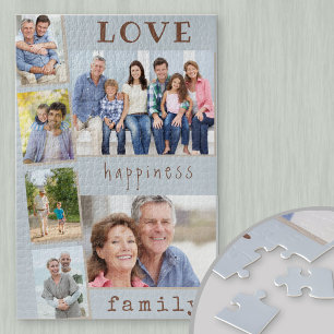 Liefde Geluk Familie Blauwe Foto Strip Collage Legpuzzel
