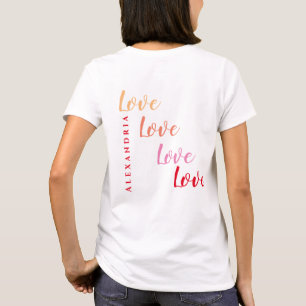Liefde gepersonaliseerde naam terug ontwerp t-shirt