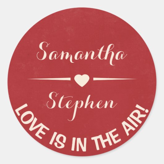 liefde gepersonaliseerde rode bordeaux bruiloft ronde sticker (Voorkant)