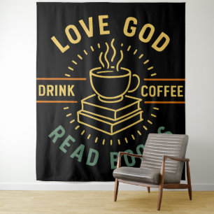 Liefde God Drink Koffie Lees Boeken Liefhebbers Vi Wandkleed