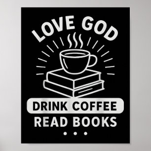 Liefde God Koffie Boeken Vintage Christelijke Leze Poster