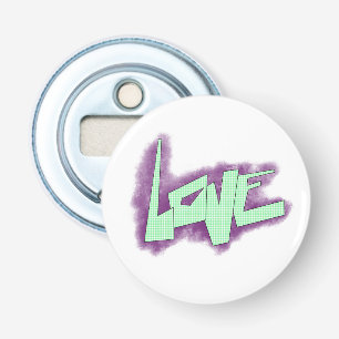 liefde graffiti paars groen mint typografie stippe button flesopener