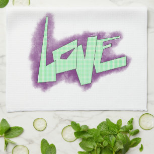 liefde graffiti paars groen mint typografie stippe theedoek