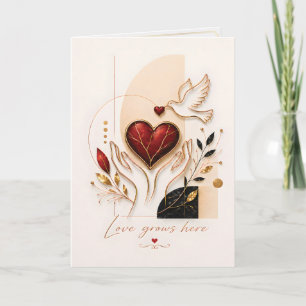 Liefde Groeit Hier – Gouden Duif & Hart Luxe Kunst Kaart